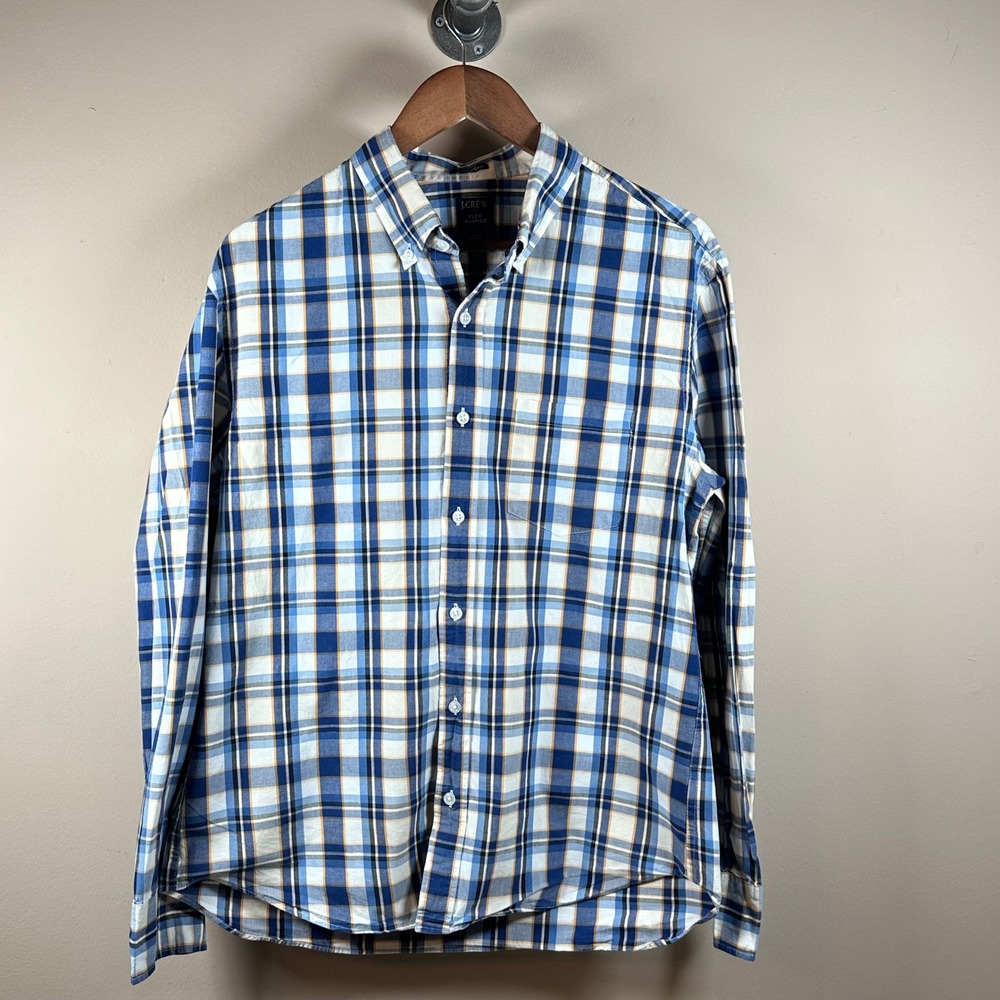 J. Crew‎ Flex Washed Button Down Shirt Mens Large Blue Plaid Casual